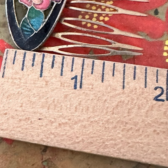 CLOISONNÉ Enamel Floral Hair COMB  GOLD TONE VTG - Picture 3 of 3